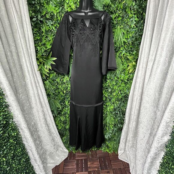 BCBGMAXAZRIA Dress Women Small Black Beaded Gown Boho Whimsigoth $428 NWT 1901 - Picture 8 of 12